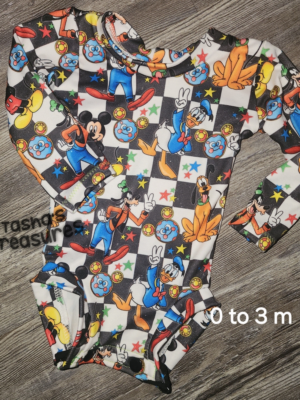 Disney Character Baby Onesie Multicolor Checker 0 To 3 M Handmade Mickey Mouse